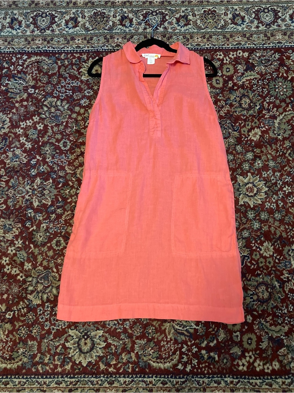 C&C California Coral-Pink Sleeveless Linen Shift Dress